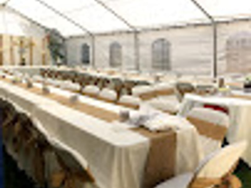 Elegant white wedding reception setup